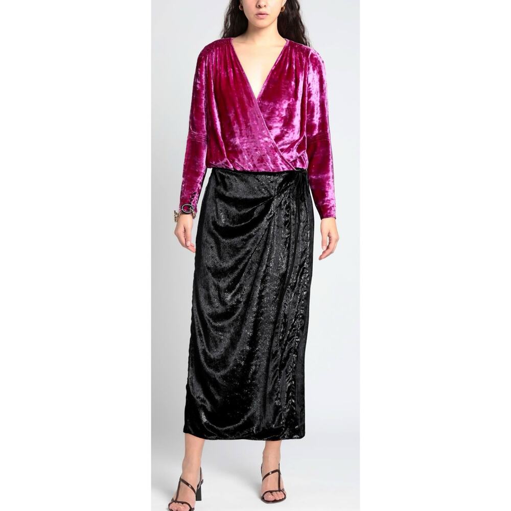 Attico Crushed Velvet Wrap Midi Dress Pink Black 40 S 4/6 NWT $1391